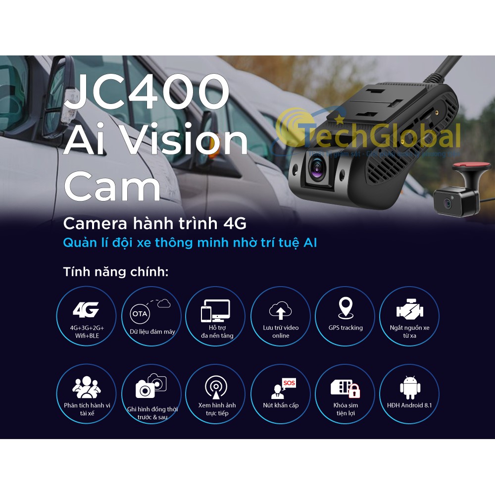 Camera Hành Trình 4G JC400 Xem camera vs định vị online từ xa 64gb + sim 4G