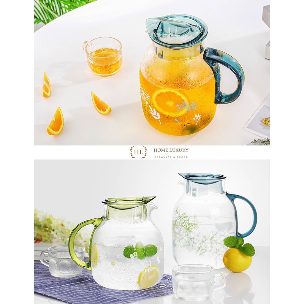 [Giá sỉ] Bình đựng nước thuỷ tinh chịu nhiệt cao LiLac 1.5L - 2 Lít Hoa Văn cao cấp đẹp