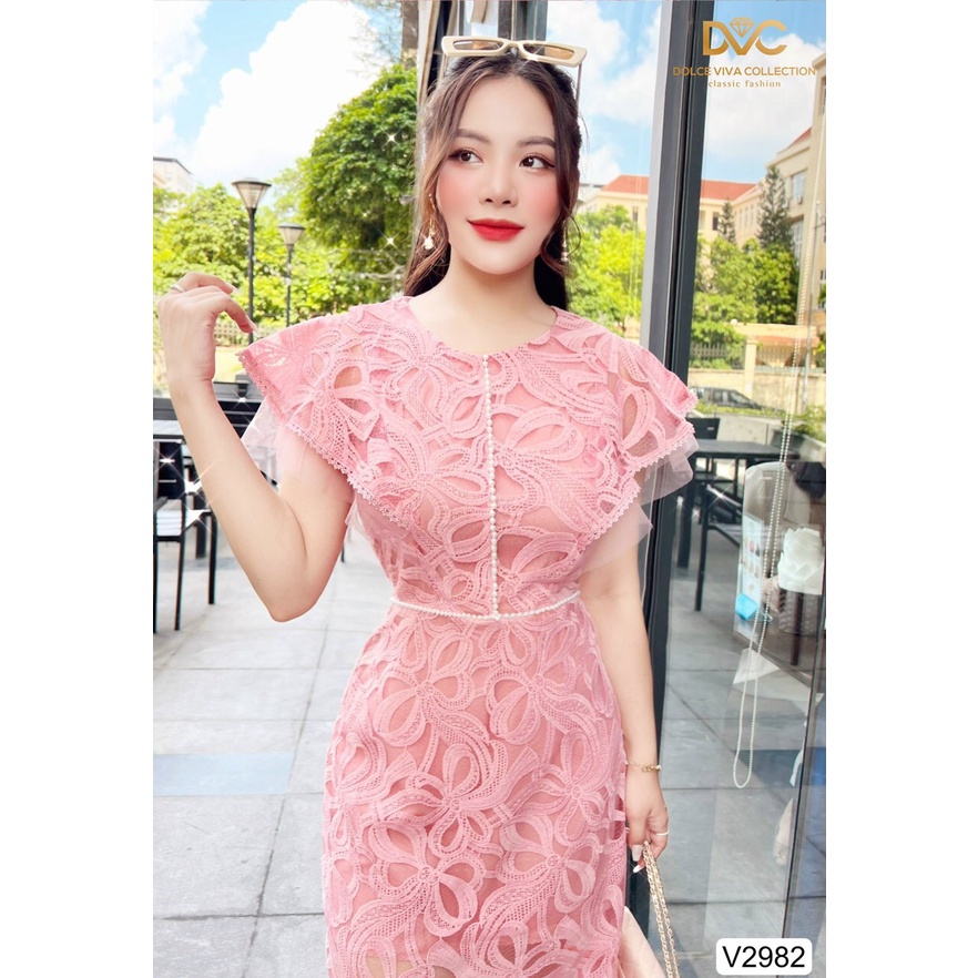 VÁY REN HỒNG TAY CÁNH TIÊN V2982- DOLCE VIVA COLLECTION