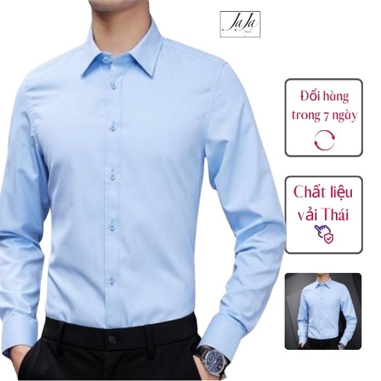 Áo Sơ Mi Nam Dài Tay , Dáng Ôm Cổ Bẻ, Vải Lụa Thái mềm mịn Chống Nhăn Chống Xù