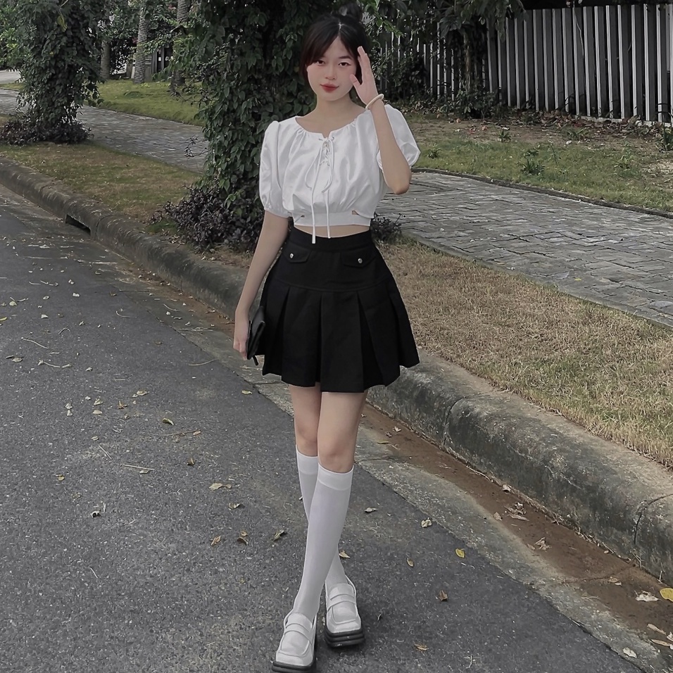 THE FANCE | Váy xếp ly có quần trong chống nhăn DOUBLE LETTERS SKIRT