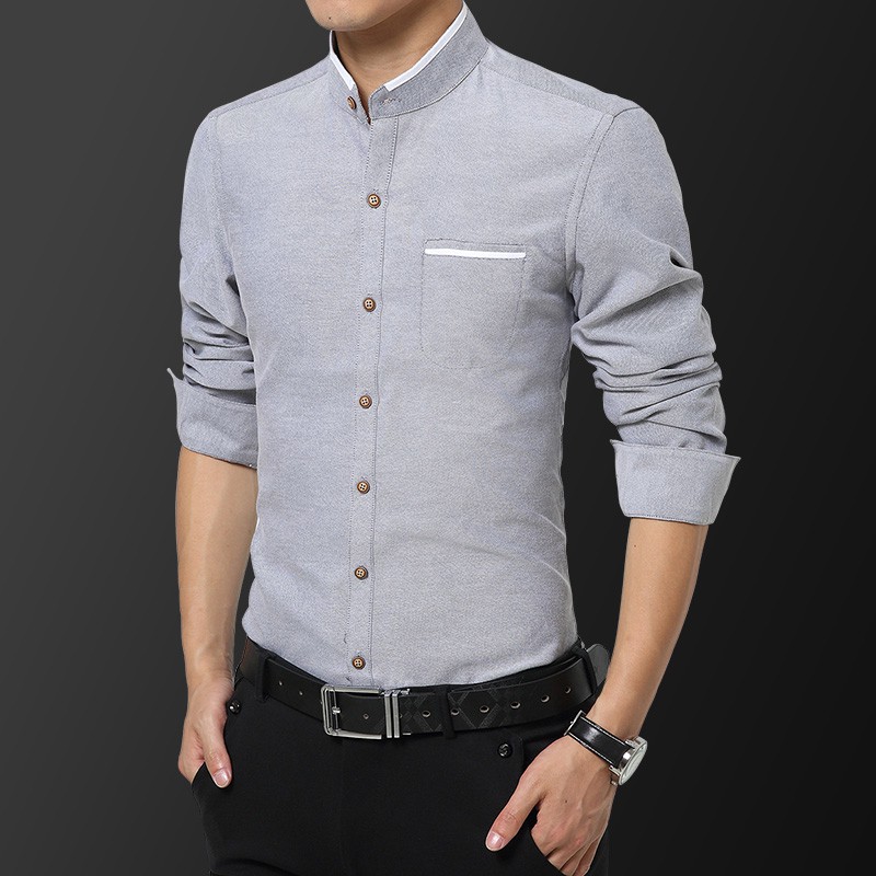 Áo Sơ Mi Nam Dài Tay Cổ Đứng Màu Trơn size M-5XL