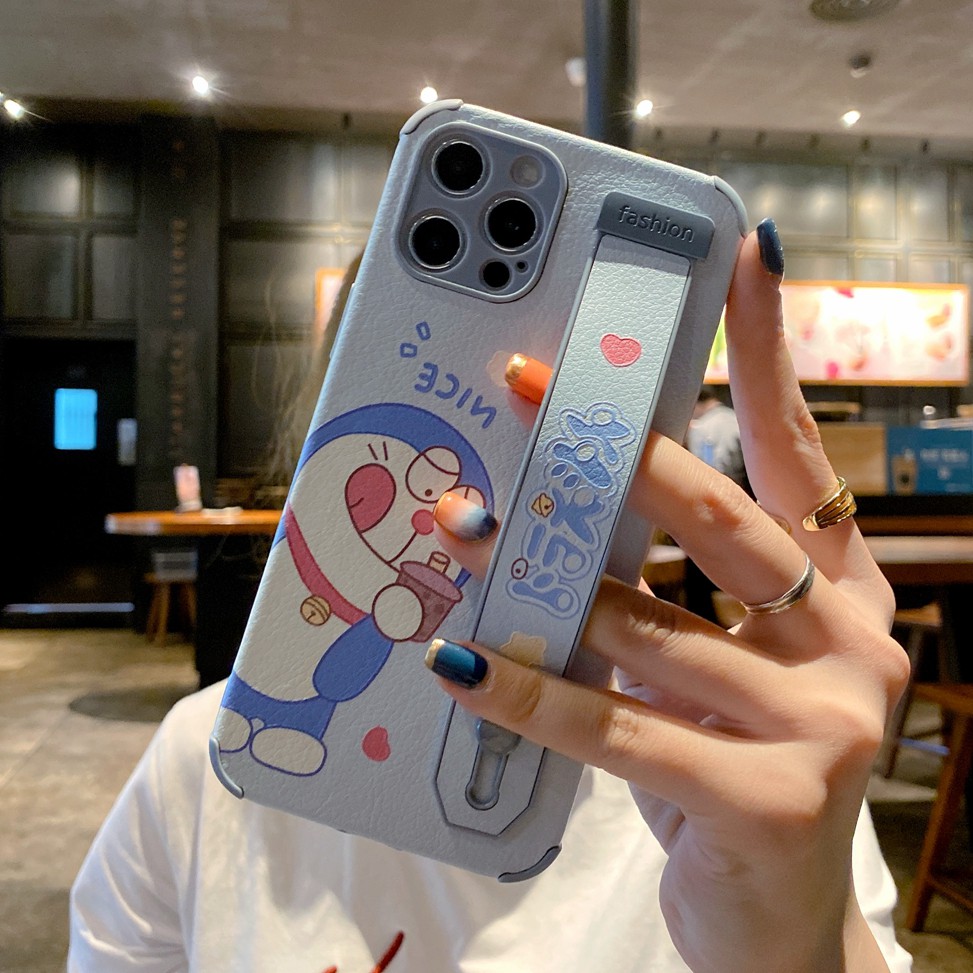 Ốp Điện Thoại Da Cừu Hình doraemon Có Dây Đeo Cho Iphone 14 13 12 pro MAX 11 pro MAX XS MAX XR X 7 8PLUS