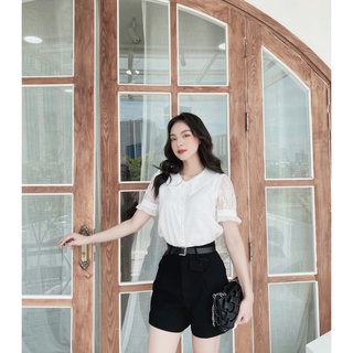 ÁO SƠ MI TRẮNG CỘC TAY NỮ PHỐI REN AM138 ROSARA