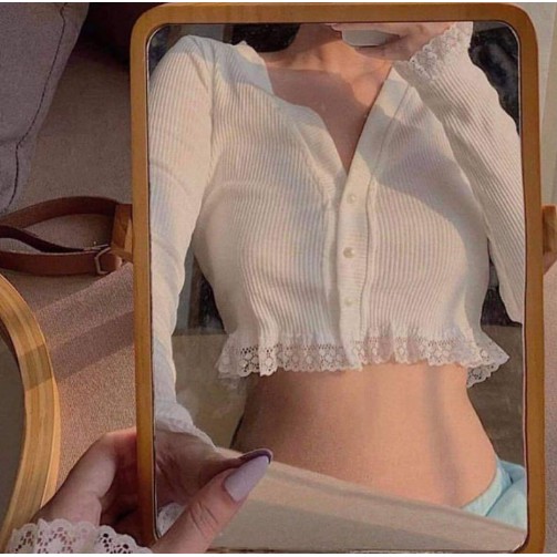 [Mã FAMAYWA giảm 10K đơn 50K] Áo croptop nữ tay dài phối ren thời trang | BigBuy360 - bigbuy360.vn