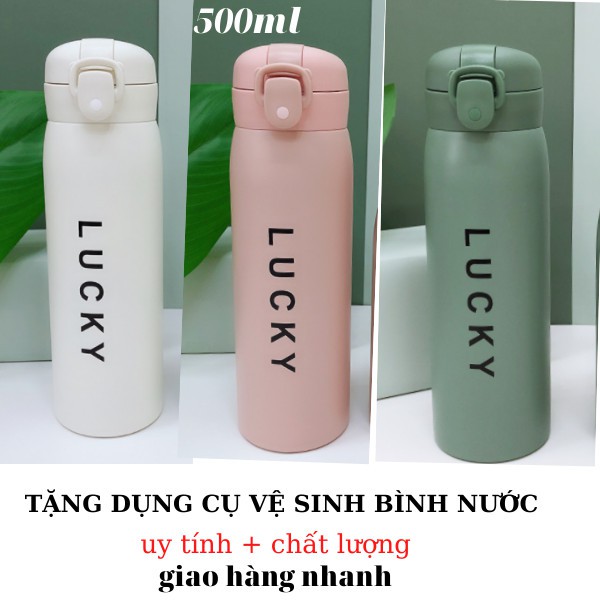 Bình giữ nhiệt LUCKY bình đựng nước giữ nhiệt inox 500ml LOẠI TỐT CÓ ỐNG HÚT