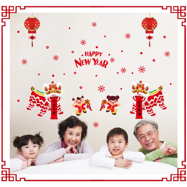 Decal trang trí Tết - LÂN SƯ RỒNG múa chào Xuân