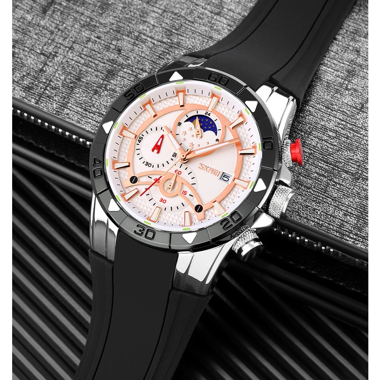 Đồng Hồ Quartz SKEMI 9270 Mặt Trăng Phase Chống Thấm Nước Dây Silicon Dài 50m Thời Trang Công Sở Cho Nam