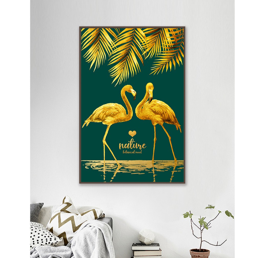 tranh canvas đôi hạc vàng 50x70 kèm khung