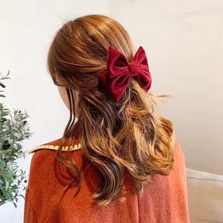 Kẹp Tóc Nơ Vải Nhung ☘️VẢI NHUNG☘️ Cặp Tóc Nơ Màu Đen / Đỏ / Rượu 15cm Thanh Lịch Cho Nữ
