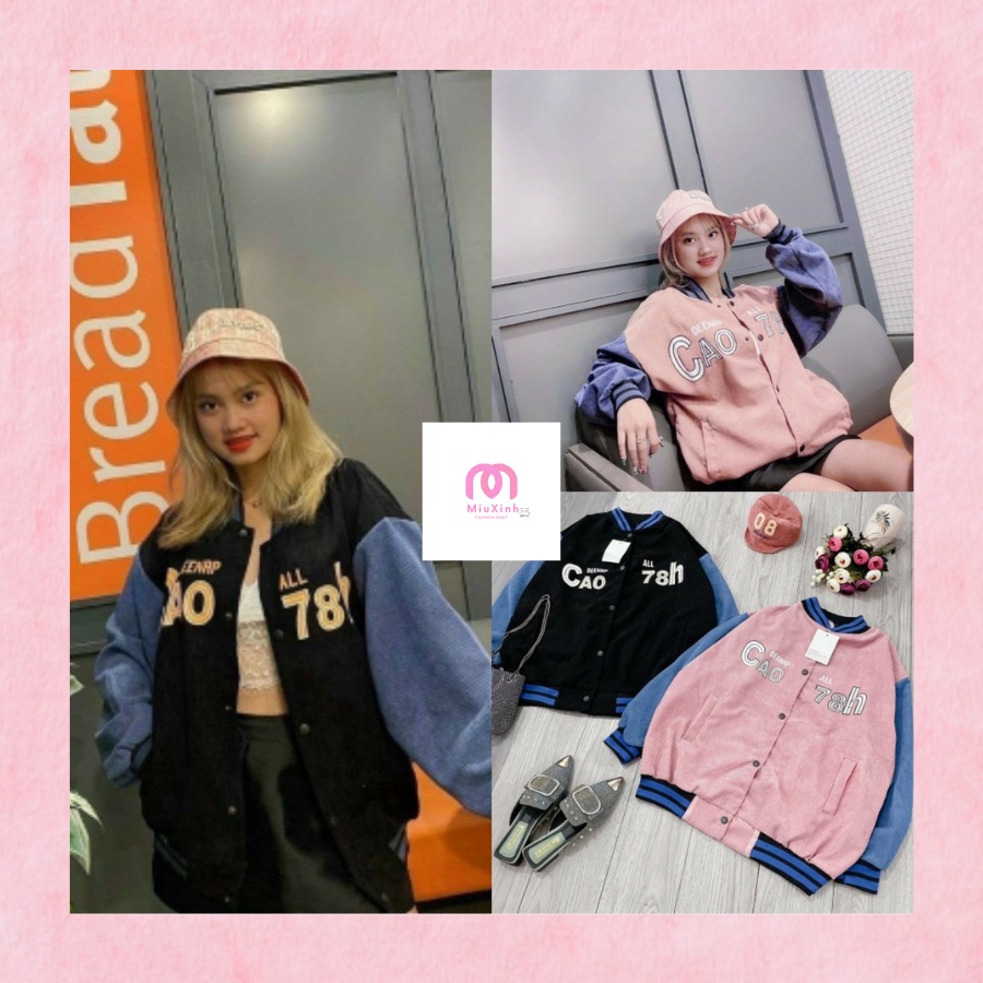 Áo BomBer Unisex Cúc Bấm Nhung - Áo Khoác Chữ 2 Màu G047 _Miuxinh Shop