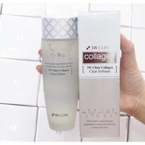 Nước hoa hồng dưỡng trắng da se khít lỗ chân lông chiết xuất từ Collagen 3W Clinic Hàn Quốc 150ml giúp da sáng mềm mịn