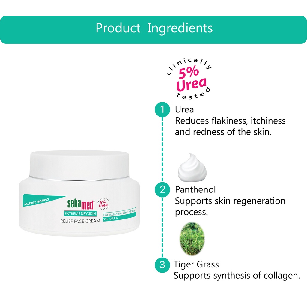 Kem dưỡng ẩm dành cho da khô, nhạy cảm Sebamed Extreme Dry Skin Relief Face Cream 5% Urea 50ml