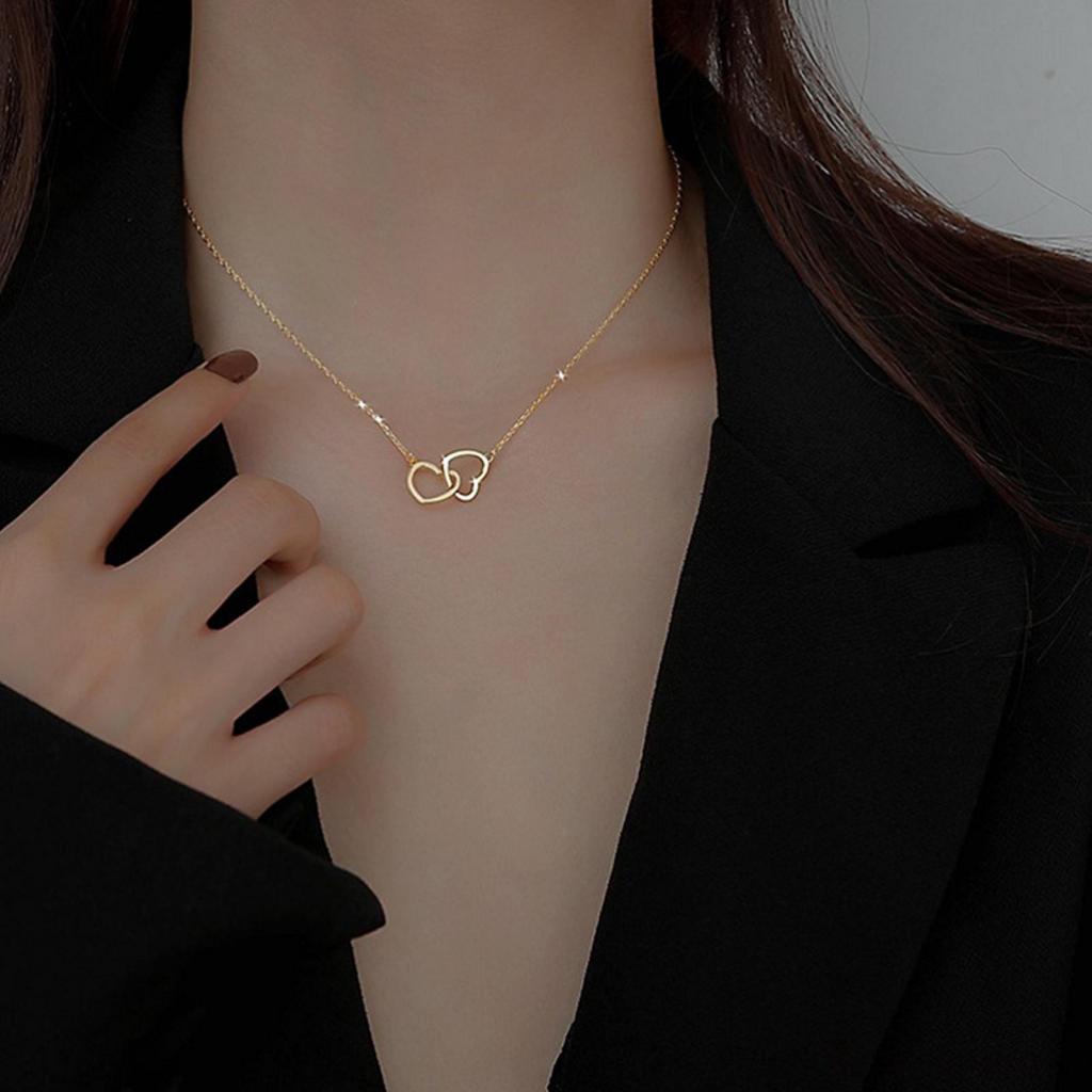 Dây chuyền xương quai xanh mặt trái tim đôi màu trơn cho bạn gái