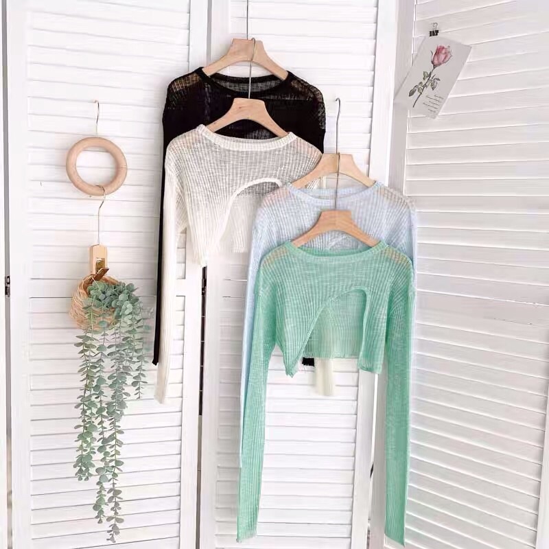 set áo len dệt kim mỏng croptop màu pastel kiểu áo khoét lệch + áo 2s 2 dây yếm lệch (có tách rời) (25030#) | BigBuy360 - bigbuy360.vn