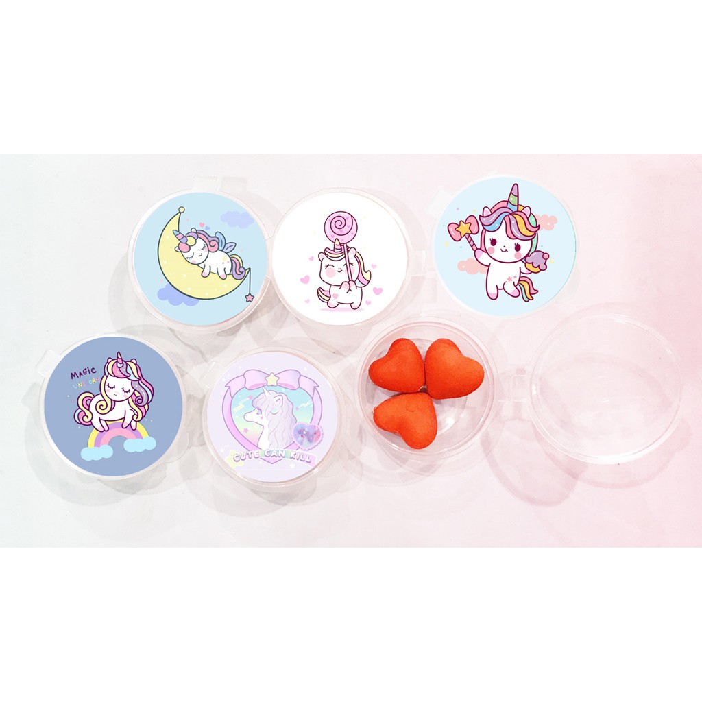 Bộ tẩy ngựa thần unicorn kèm hộp TI11 hộp gôm tim cute dễ thương