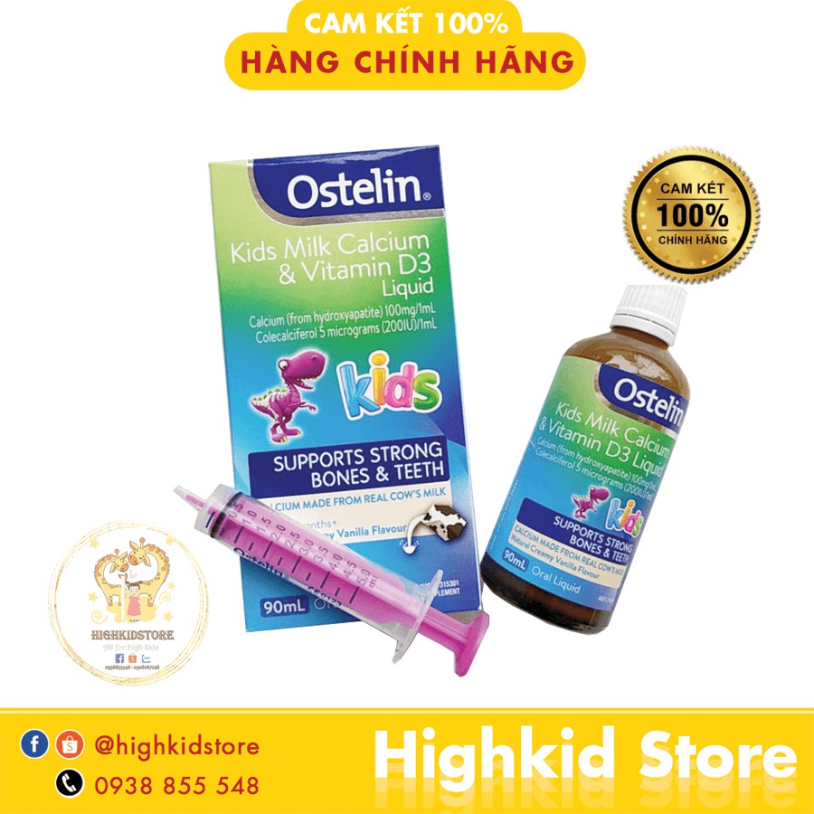 Canxi sữa khủng long Ostelin &amp; Vitamin D3 Liquid 90ml - Xuất xứ Úc Chính Hãng