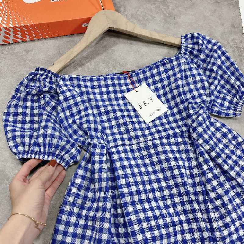 VÁY CARO XANH BABY DOLL TRỄ VAI HÀNG CHUẨN LOẠI 1