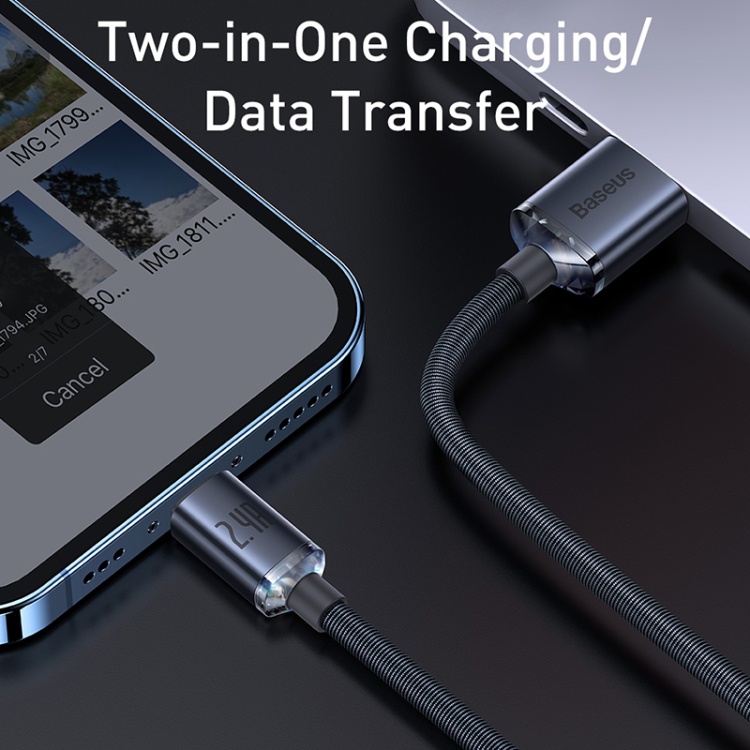 Dây sạc ip Baseus 2.4A dài 1m và 2m - CRY4 Cáp bọc dù dùng cho iphone 6 7 8 xsmax 12 13 11