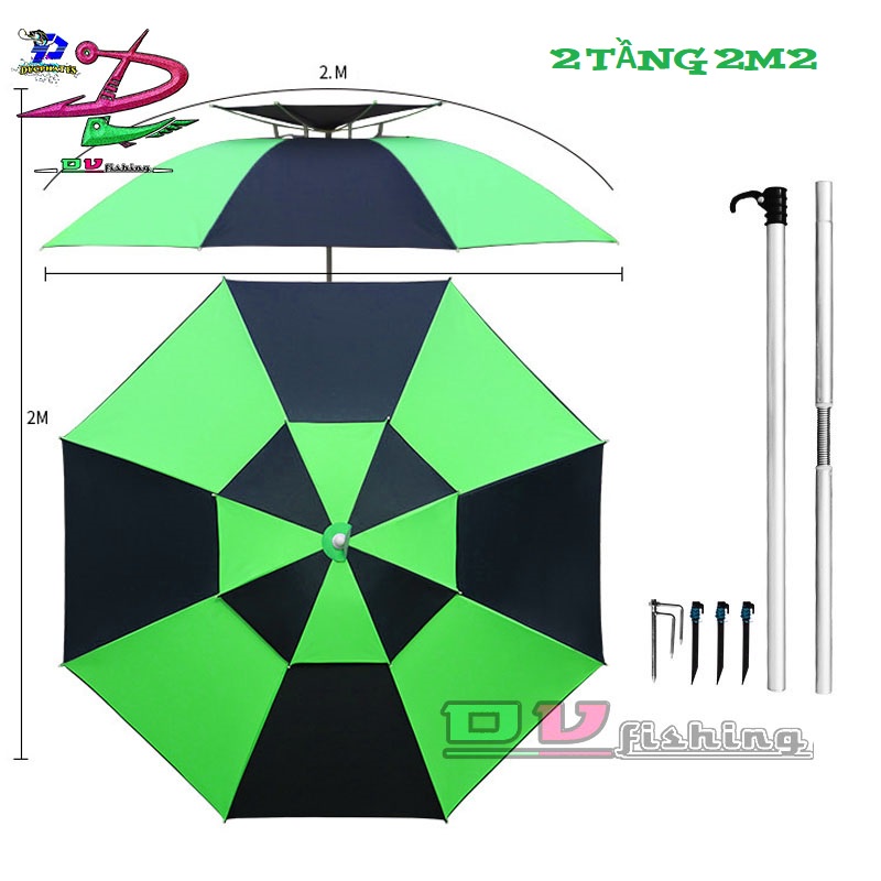 Ô dù câu cá, che mưa nắng 4 mùa, dã ngoại (2 TẦNG ) rộng 2m, 2m2 , 2m4