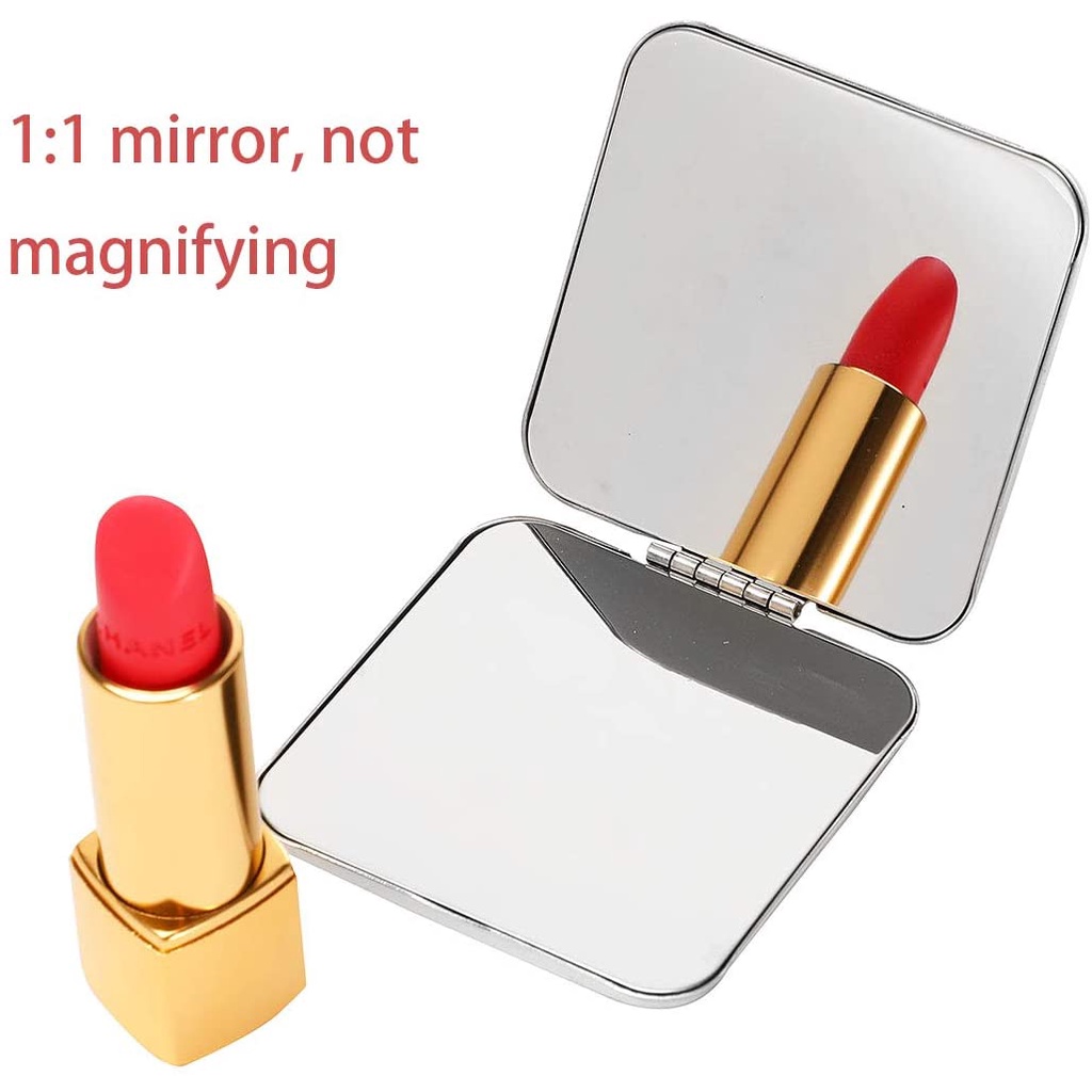 Gương Trang Điểm Mini Bỏ Túi Hình Vuông Bằng Thép Không Gỉ