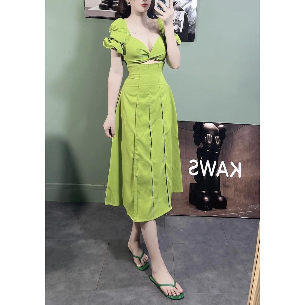 [ 𝐅𝐑𝐄𝐄 𝐒𝐇𝐈𝐏 ]  VÁY NỮ RÚM NGỰC TAY BỒNG HỞ EO ĐẦM MAXI