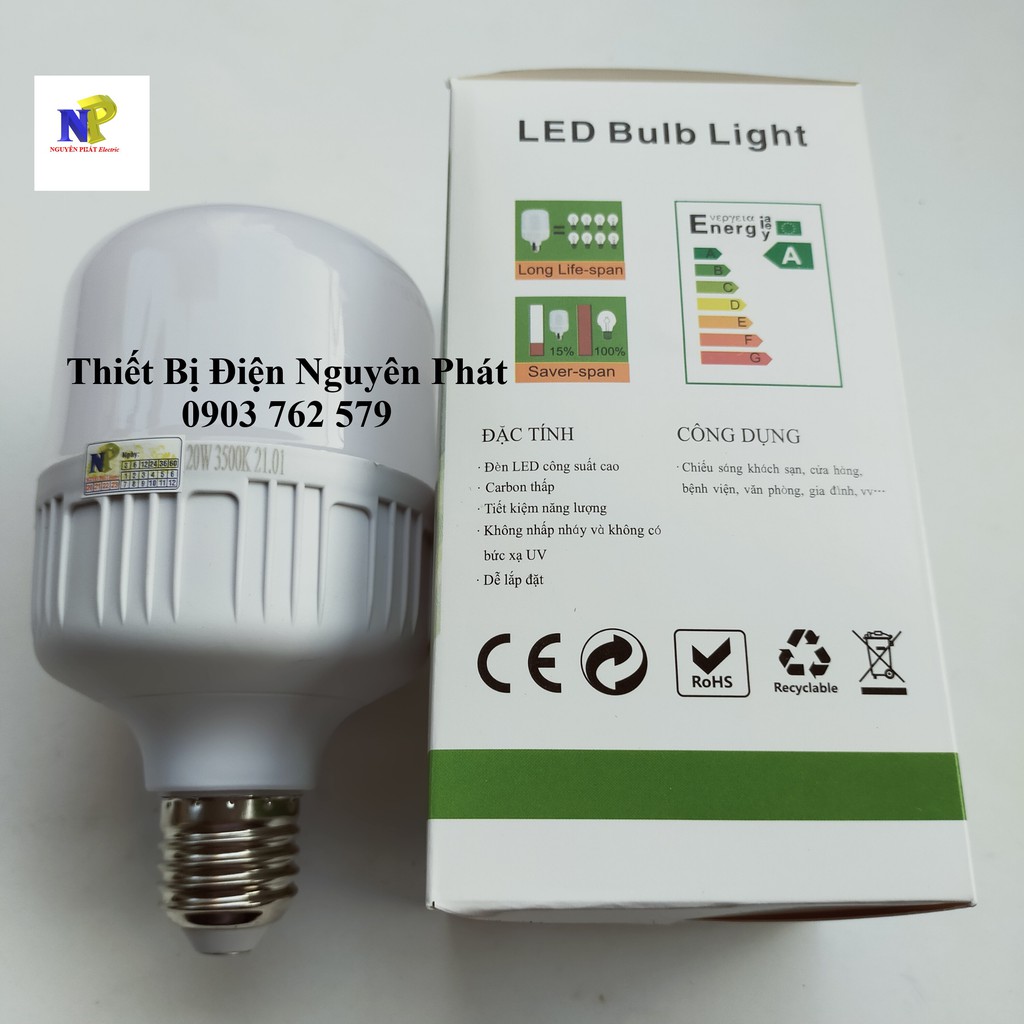 Bóng Đèn Led 20W E27 Kín Nước (Ánh Sáng Trắng/vàng) - Tiết Kiệm Năng Lượng