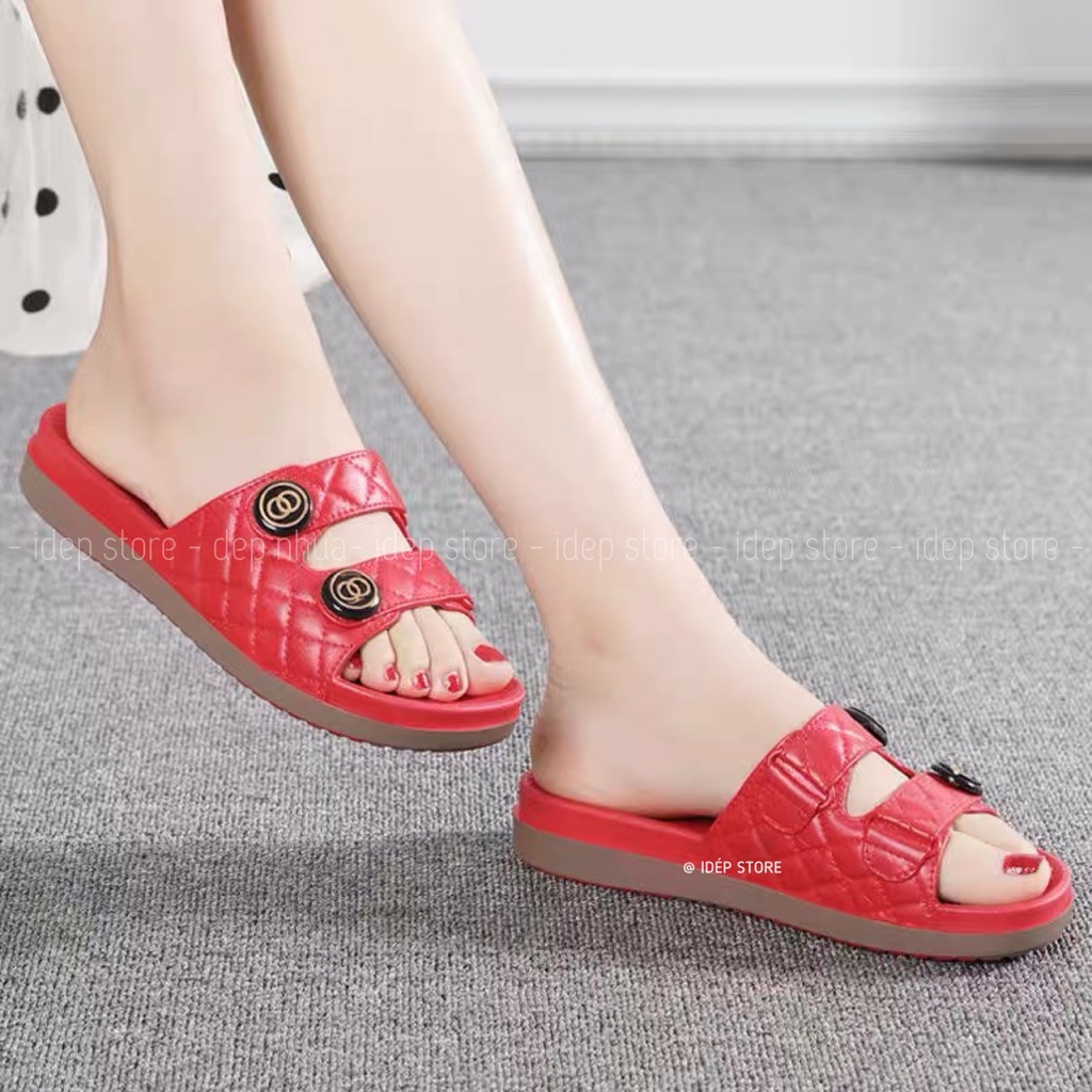 Dép nhựa nữ quai ngang cao 3cm giả da chất cao su đi mưa chống trơn siêu bền iDÉP- DL219