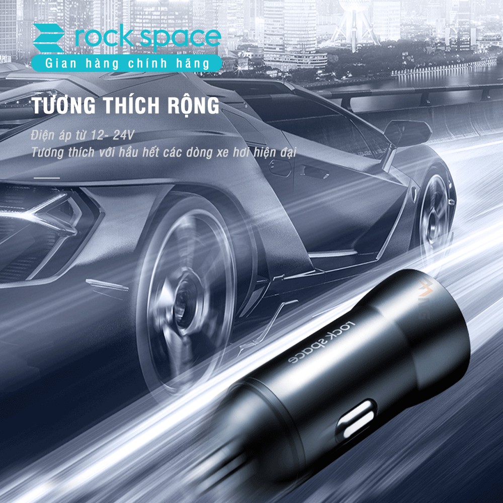 Tẩu sạc nhanh cho ô tô 2 cổng USB Rockspace H8 - Hàng chính hãng bảo hành 12 tháng lỗi  đổi 1