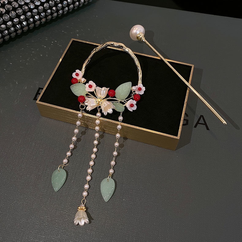 Trâm Cài Tóc Hình Hoa Lan Phối Tua Rua Phong Cách Cổ Điển Thời Trang Cho Nữ