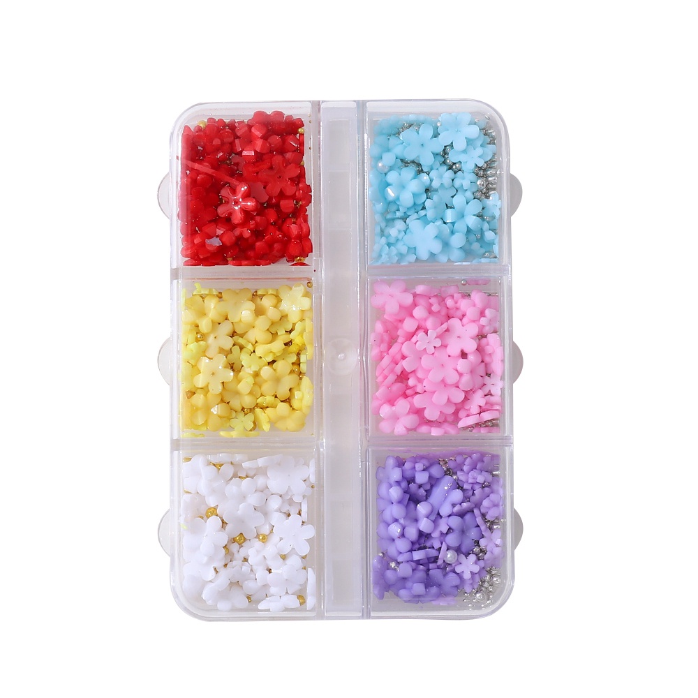 Hộp 6 Ngăn Đựng Hạt Nhựa Hình Hoa Đính Móng Tay Nghệ Thuật