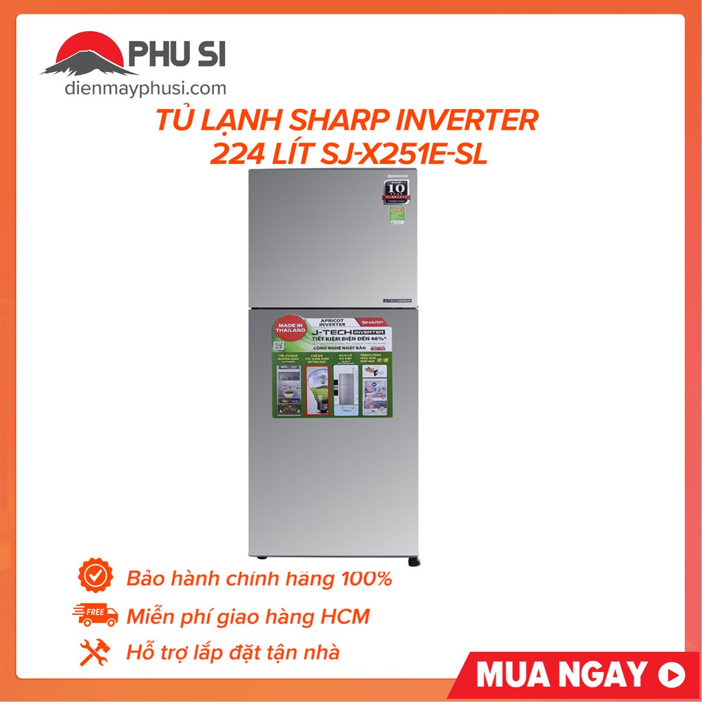 [GIAO HCM] Tủ lạnh Sharp Apricot SJ-X251E-SL, 241 lít, Inverter