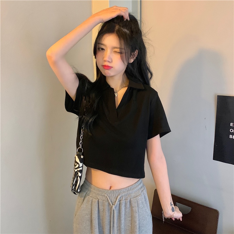 Áo polo croptop MACDOME nữ có cổ vải cotton co giãn thoáng mát croptop ngắn tay thun đẹp PL001