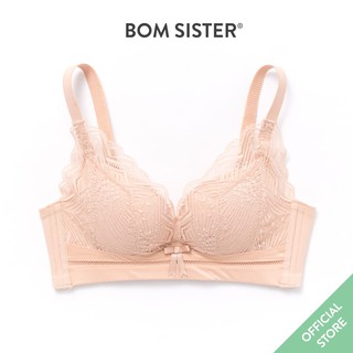 Áo lót mút vừa thông hơi phối ren không gọng dây áo liền đính nơ nâng ngực tự nhiên BOM SISTER A6104