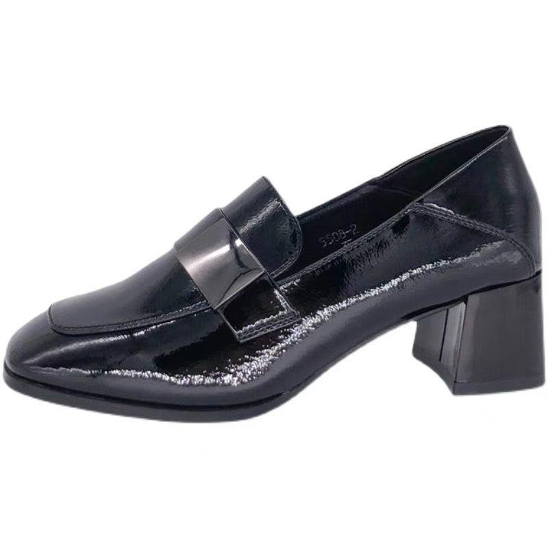 Giày Da Mũi Vuông Gót Dày Vừa Phối Khóa Kim Loại Kiểu Anh Thời Trang Mùa Xuân Cho Nữ