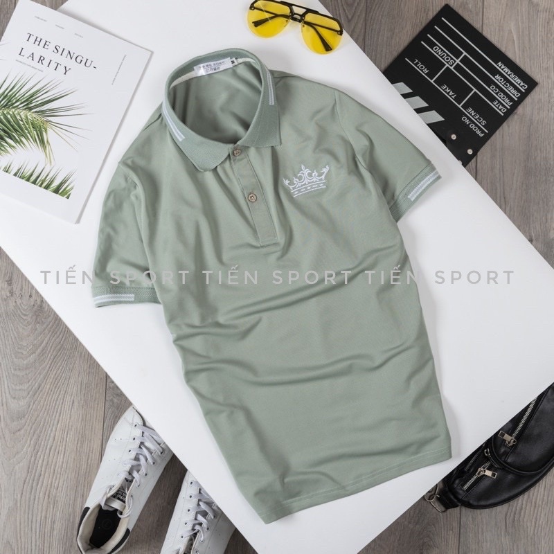 ÁO Thun Nam cổ Bẻ - Áo Cổ bẻ thêu lôgô vải cotton gai