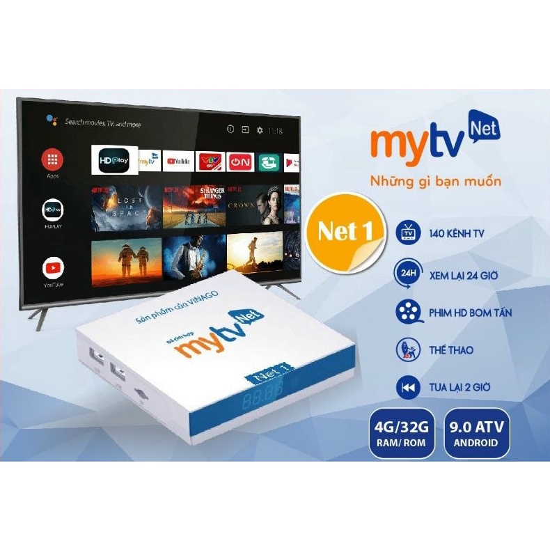 Android tivi box MYTV MYNET 4H 4G RAM 4G, ROM 32G, Hệ điều hành Android 10.0, BLUETOOTH, Có tặng điều khiển giọng nói