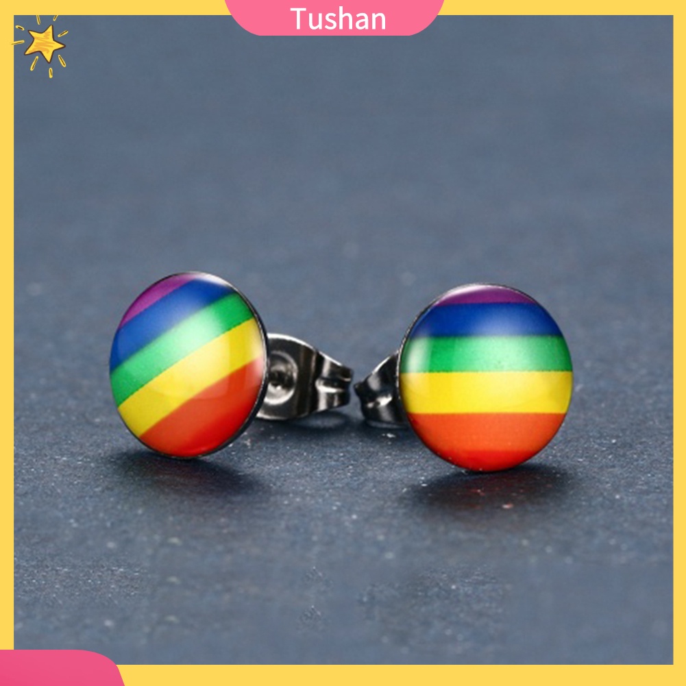 Hoa tai tròn màu sắc cầu vồng thời trang dành cho nữ