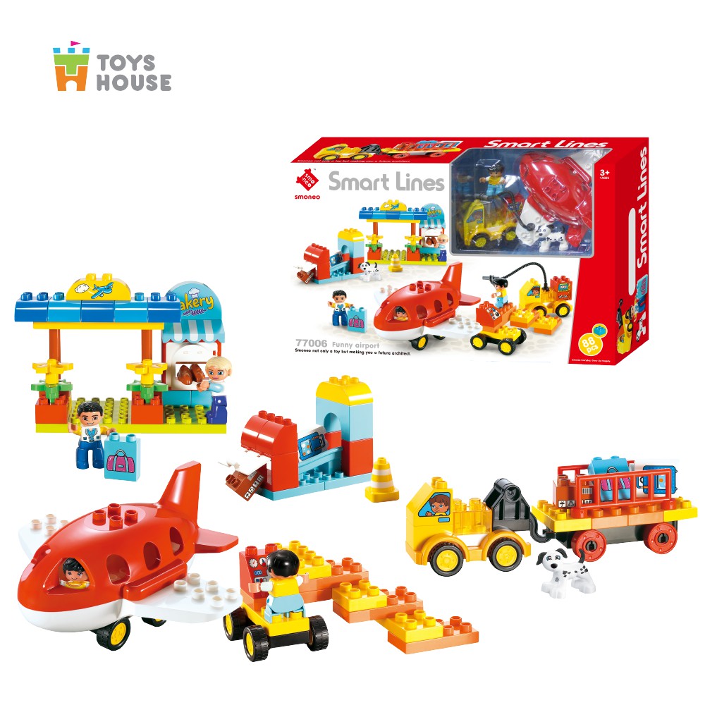 Bộ đồ chơi lắp ghép smoneo duplo Sân bay vui nhộn 88 chi tiết Toyhouse 77006