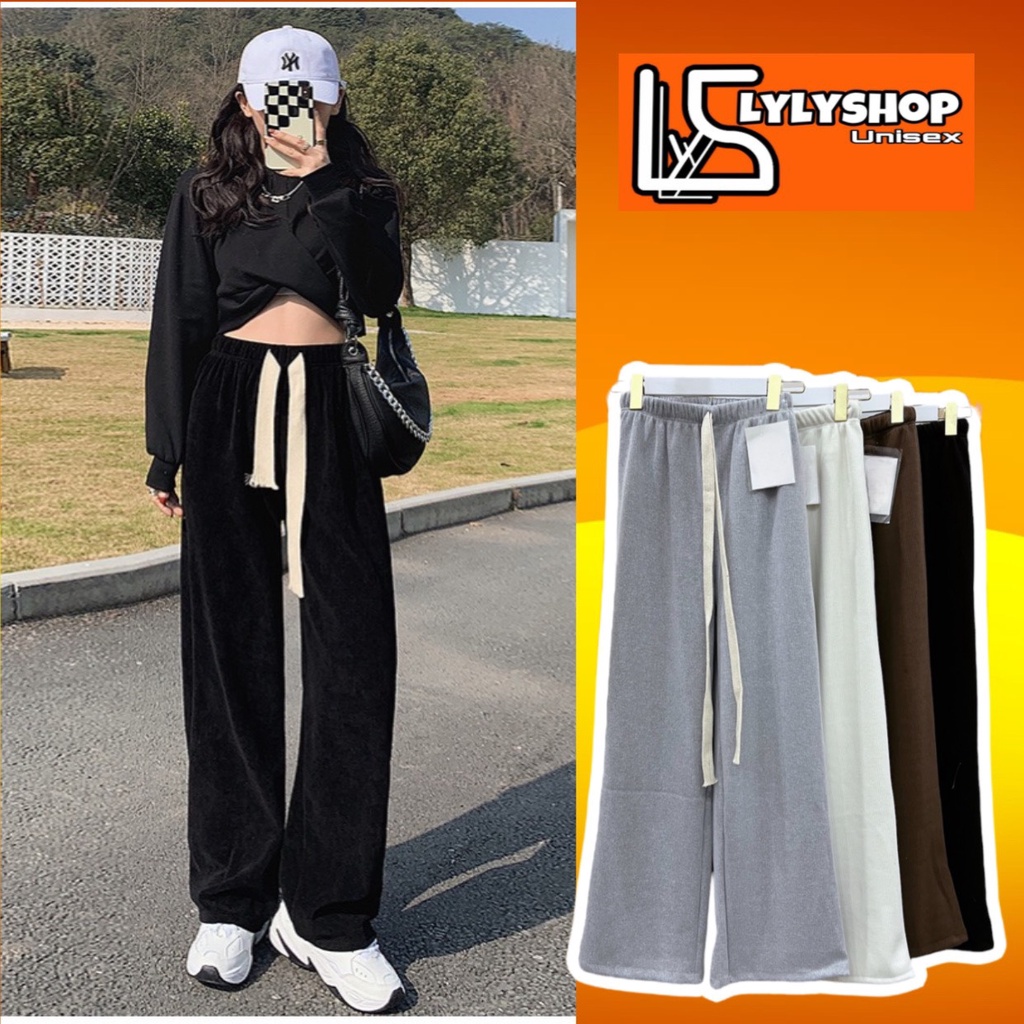 Quần ống rộng nhung tăm Lylyshop Unisex kiểu quần ống suông rộng chất vải nhung tăm dày dặn freesize