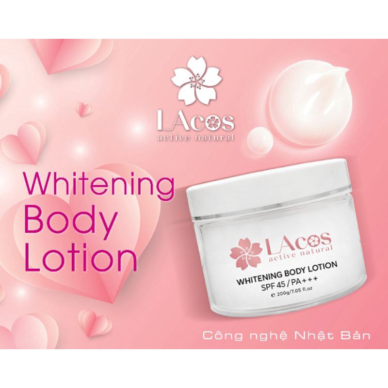 Kem Body Trắng da LAcos Whitening Body Lotion dưỡng da trắng sáng, mịn màng, chống nắng
