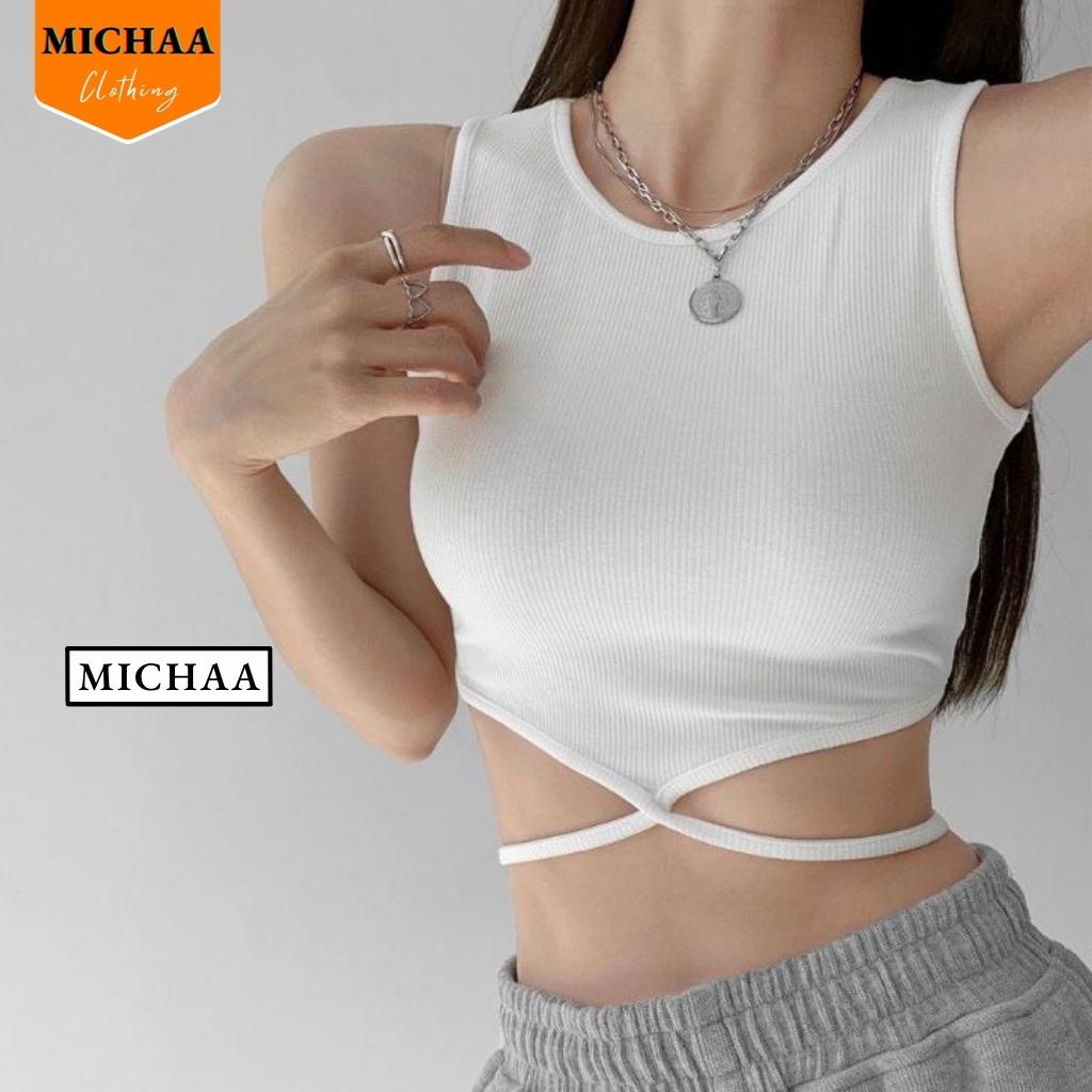 Áo Croptop Ba Lỗ DÂY QUẤN BỤNG Nữ Thun Gân Kiểu Ôm Body Sexy Ulzzang - MICHAA