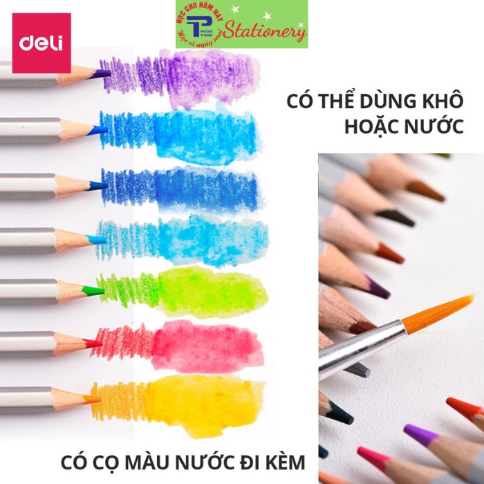 Bút chì màu nước cao cấp Deli - Có kèm cọ tán - Bộ 24 màu - 6521