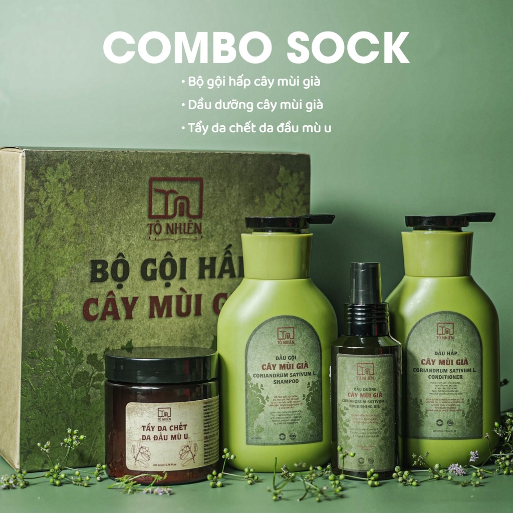 COMBO bộ gội hấp, dầu dưỡng cây mùi già và tẩy da chết da đầu mù u Tô Nhiên - Giúp phục hồi và nuôi dưỡng tóc chắc khỏe