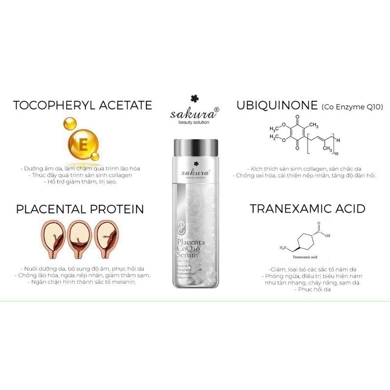 Serum dưỡng trắng da chống lão hóa tinh chất nhau thai cừu Sakura Placenta COQ10 40 viên