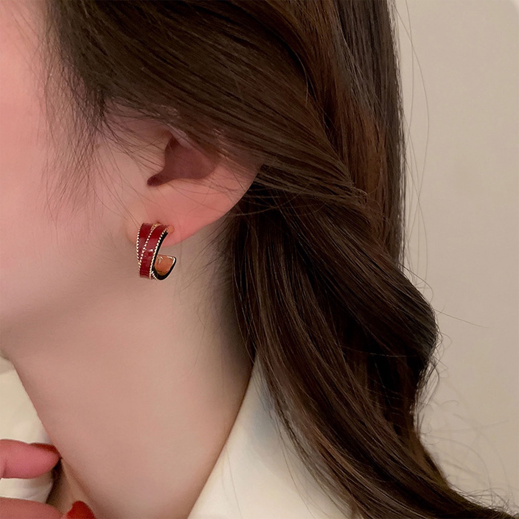 Khuyên Tai Kim Loại Hình Chữ C Phong Cách Retro Đơn Giản Thời Trang Thu Đông Cho Nữ