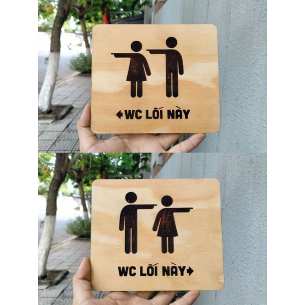 Bảng gỗ Toilet khắc laser dán tường mẫu hình cute dễ thương - LUMY Wood Decor
