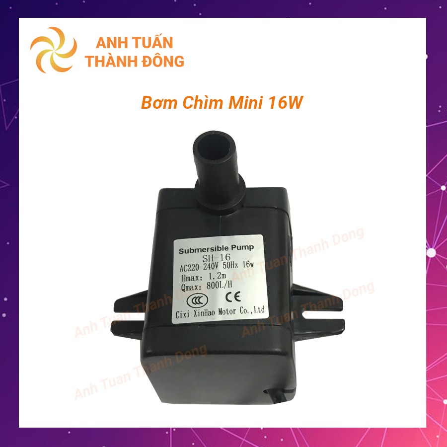 Bơm Chìm Mini 16W HS-16, Đẩy Cao 1.2m, Lưu Lượng Nước 800l/h, Điện áp AC 220V