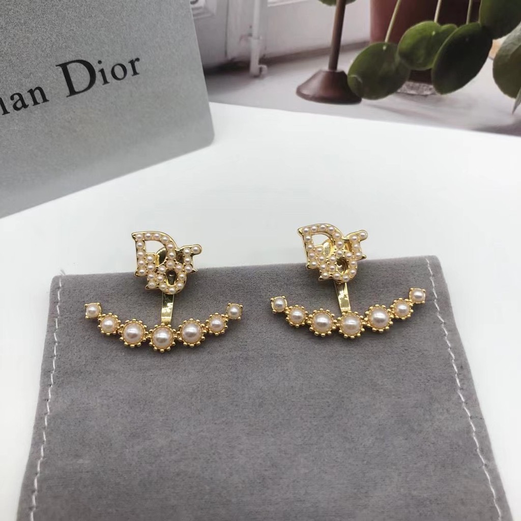 Hoa Tai Dior 2021 Đính Hạt Ngọc Trai In Chữ Thời Trang Cho Nữ