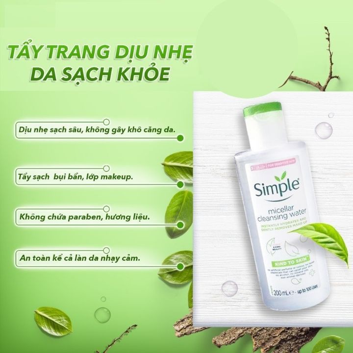 Nước tẩy trang simple micellar cleansing water 200ml